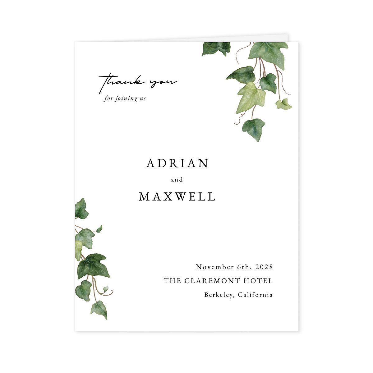 Elegant Ivy Thank You Cards
