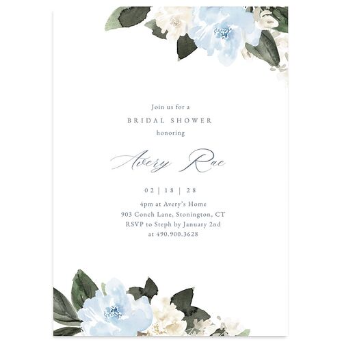Floral Accent Bridal Shower Invitations Dusty Blue Signature Blank Standard