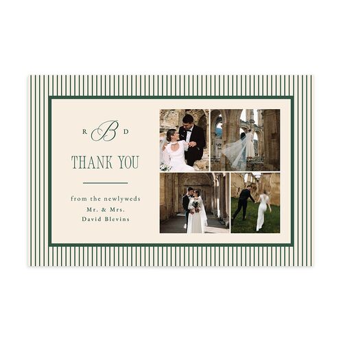 Classic Monogram First Christmas Thank You Postcards Dark Emerald