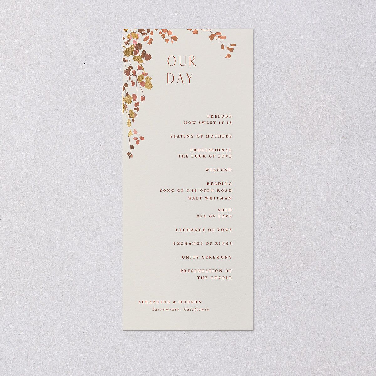 Cascading Florals Wedding Programs Gold Copper Signature