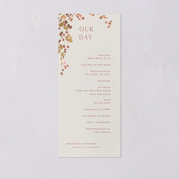 Cascading Florals Wedding Programs Gold Copper Signature