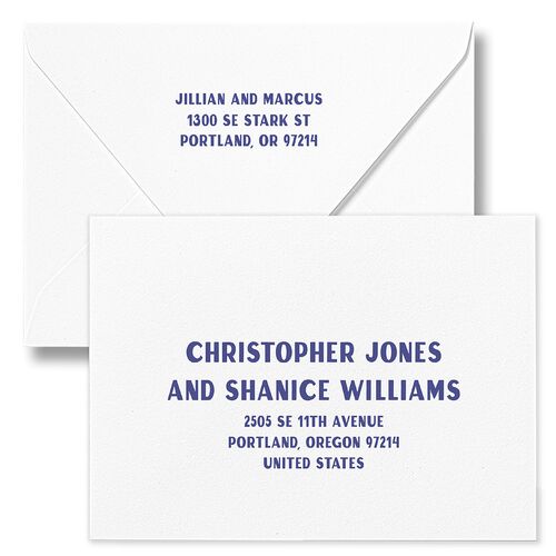Retro Photo Postcard Inspired Save The Date Card Euro Envelopes White Sapphire Both Recipient and Return Addresses Luxe Signature