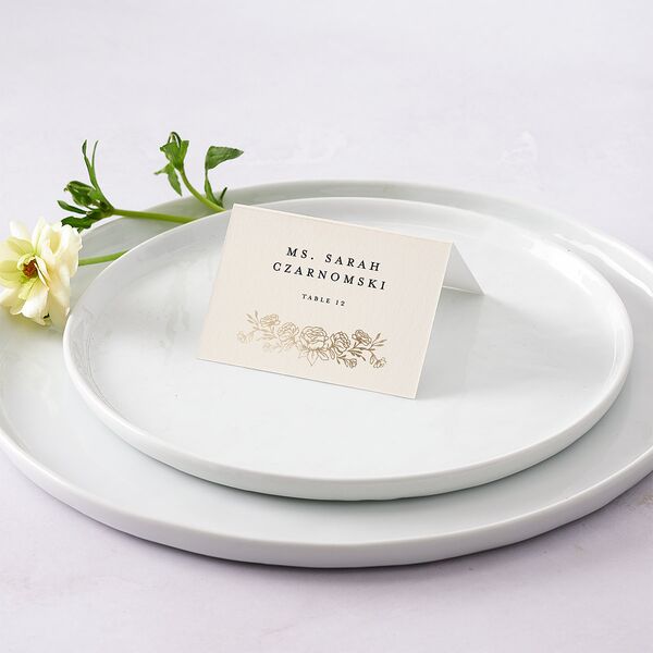 Rose Garden Crest Place Cards by Bridgerton Gold Taupe Signature