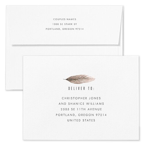 Tropical Leaves Save The Date Card Envelopes White Fawn Both Recipient and Return Addresses Signature Standard