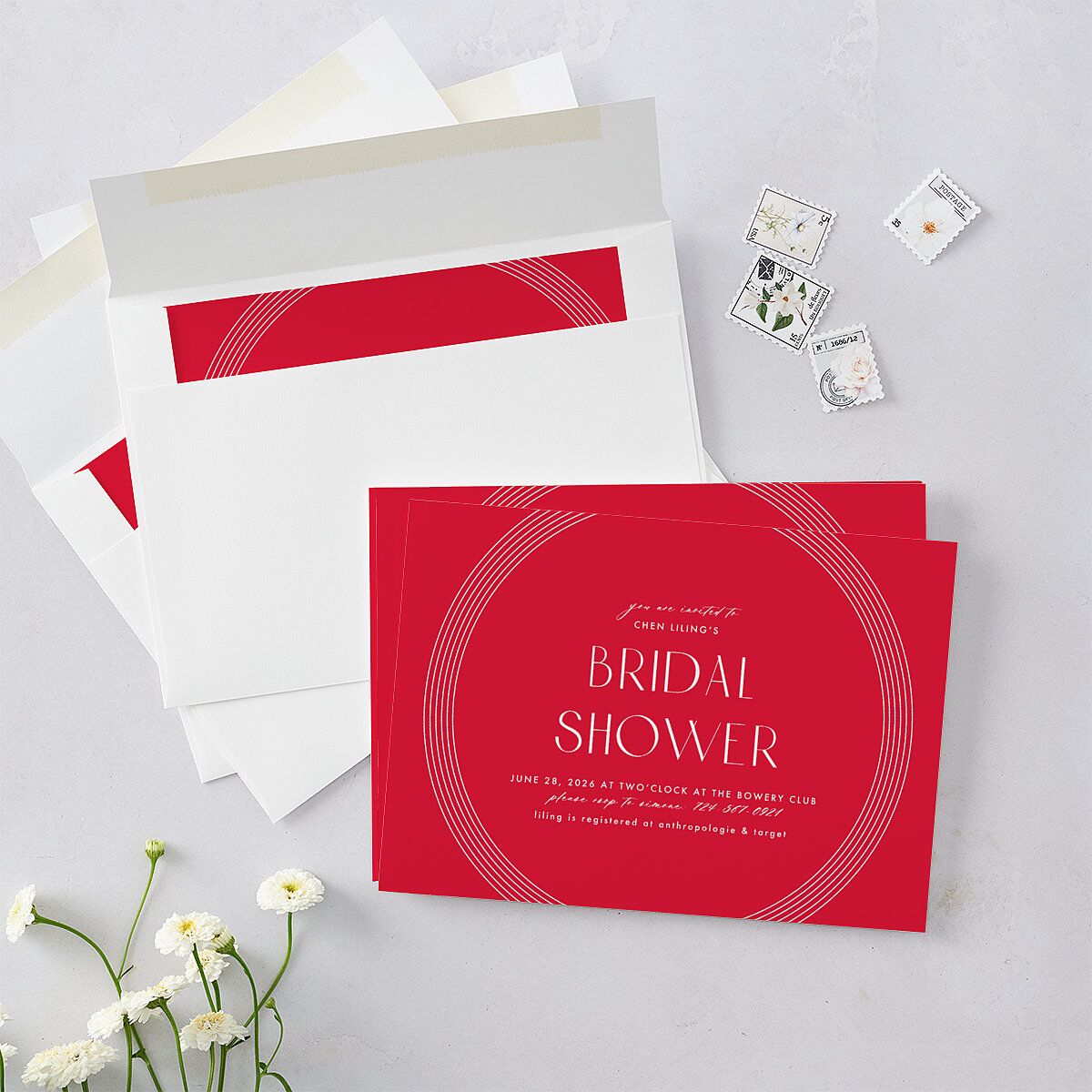 Lucky Circle Bridal Shower Invitations True Red Signature Blank