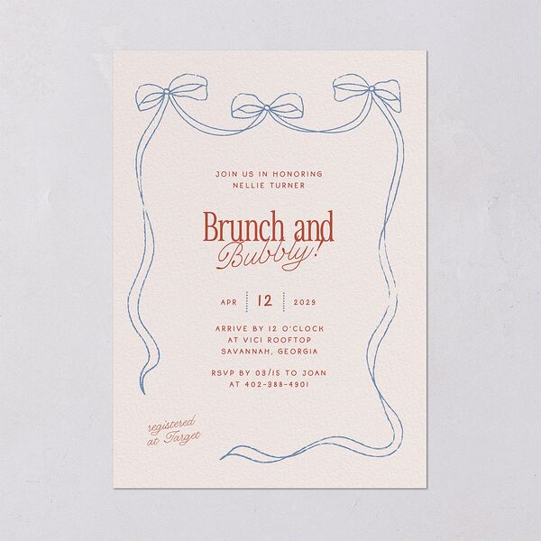 Modern Delicate Bows Bridal Shower Invitations Jewel Red Signature Blank Standard