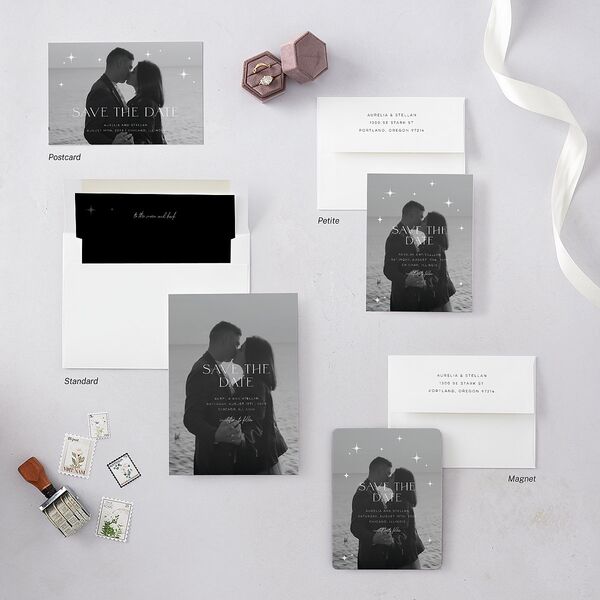 Starry Photo Foil Save the Date Cards Midnight Gold Signature smooth Blank No Standard