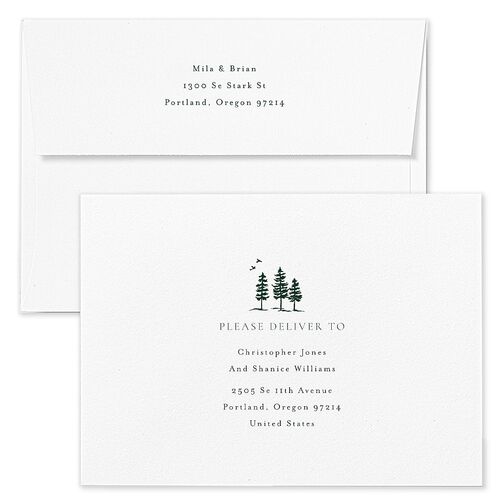Aspen Wedding Invitation Envelopes White Dark Emerald Both Recipient and Return Addresses Standard Signature