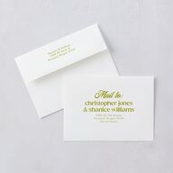 Modern Retro Type Save The Date Card Envelopes White Brass Both Recipient and Return Addresses Signature Standard