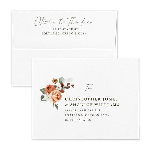 Eucalyptus Bouquet Save the Date Petite Card Envelopes Terracotta White Both Recipient and Return Addresses Signature Standard