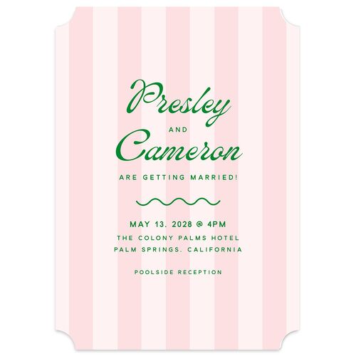 Cabana Stripes Wedding Invitations Candy Pink Signature smooth Blank Ticket No