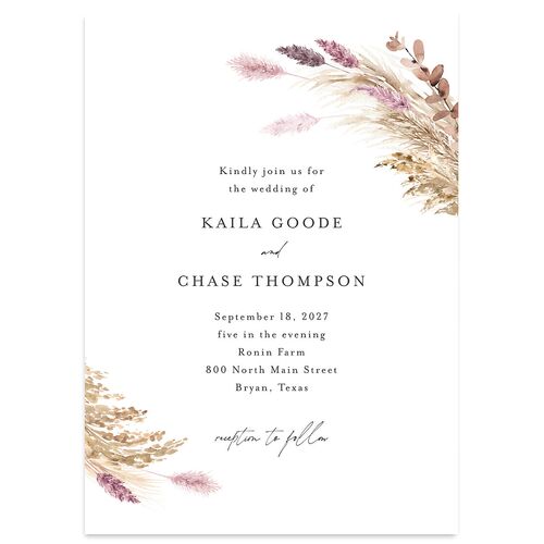 Soft Pampas Botanical Wedding Invitations Sheer Lilac Signature Blank No Standard