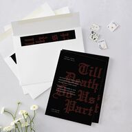 Editorial Gothic Till Death Wedding Invitations Charcoal Signature Blank No Standard