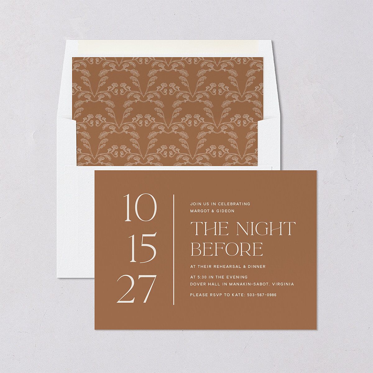 Climbing Leaves Rehearsal Dinner Invitations Copper Signature Blank