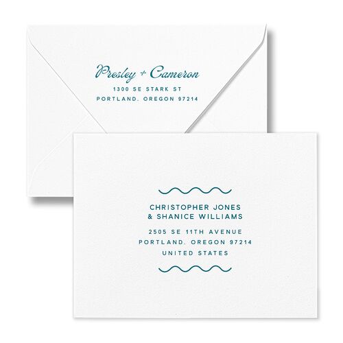 Cabana Stripes Save the Date Magnet Euro Envelopes Olive Luxe White Both Recipient and Return Addresses Signature