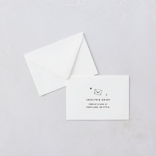 Hand Drawn Wedding Icons Photo Response Card Euro Envelopes White Champagne Return Address Luxe