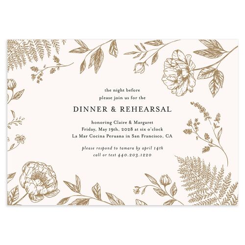 Classic Botanical Border Rehearsal Dinner Invitations Mocha Signature Blank Standard