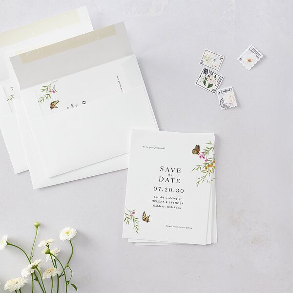 Rustic Butterfly Garden Save the Date Petite Cards Pure White Signature smooth Blank No Standard