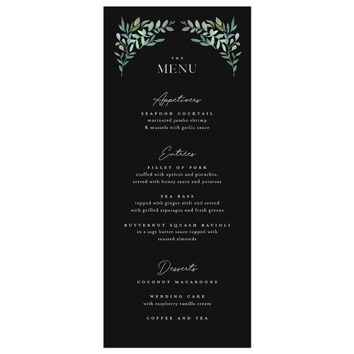 Greenery Altar Menus Licorice Signature