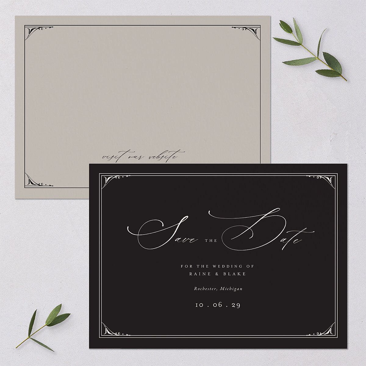 Vintage Gothic Save The Date Cards Licorice Signature smooth Blank No