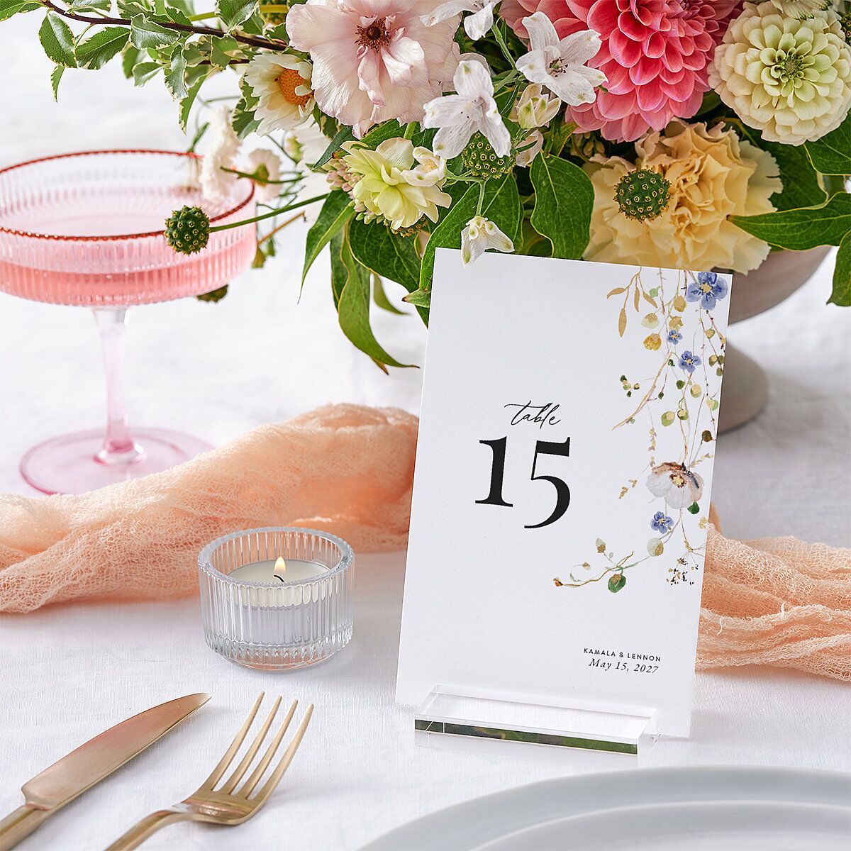 Glistening Wildflower Foil Table Numbers Gold Pure White Signature