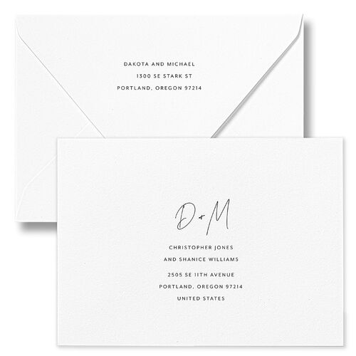 Signatures Save The Date Card Euro Envelopes White Midnight Both Recipient and Return Addresses Luxe Signature