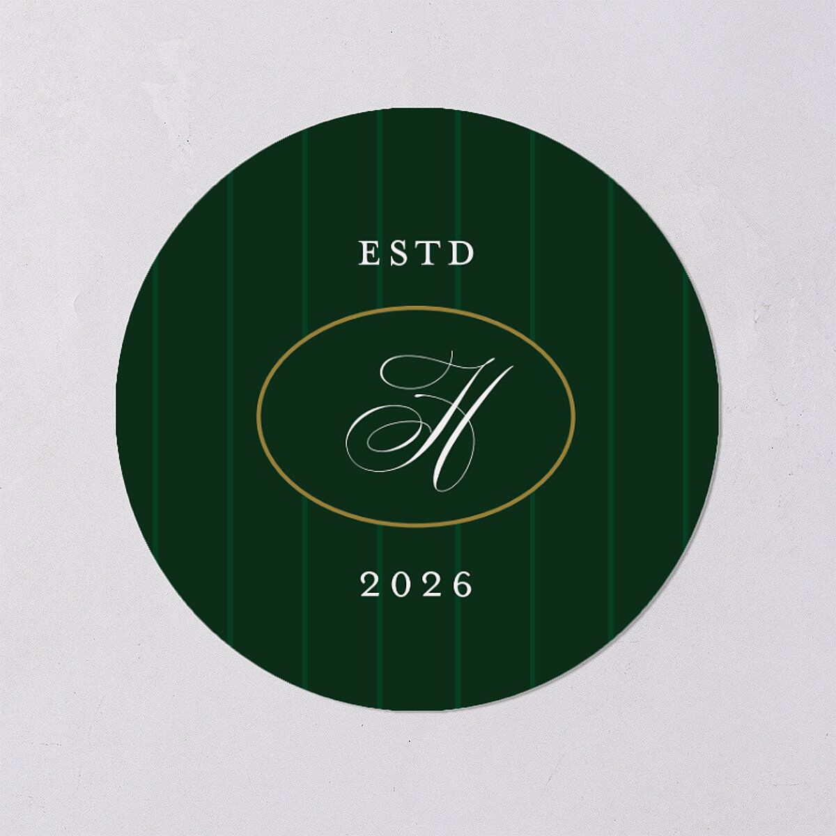 Elegant Monogram Greeting Holiday Stickers Hunter Green Circle
