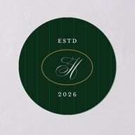 Elegant Monogram Greeting Holiday Stickers Hunter Green Circle