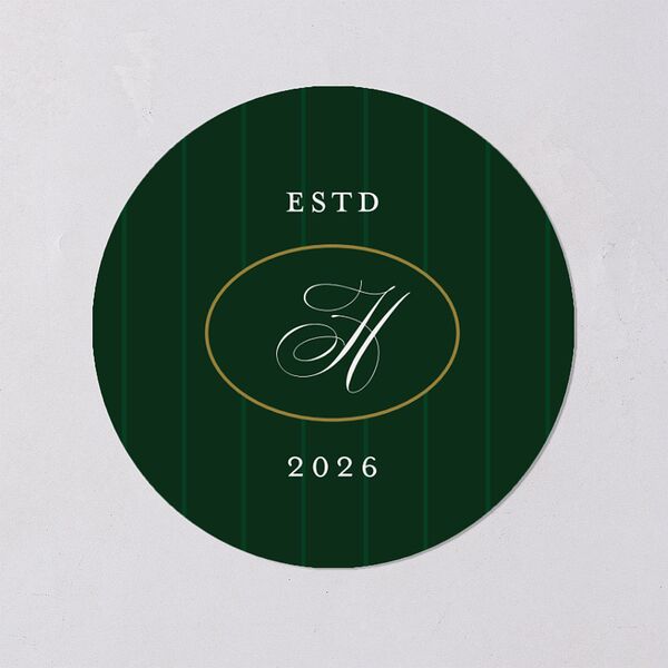 Elegant Monogram Greeting Holiday Stickers Hunter Green Circle