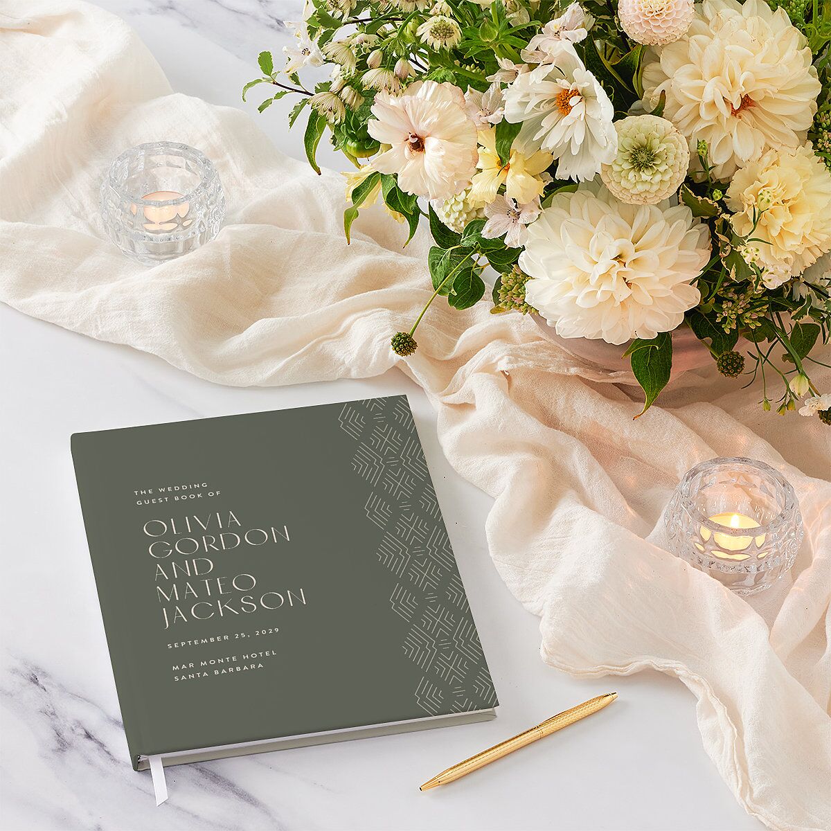 Boho Texture Wedding Guest Book Deep Olive
