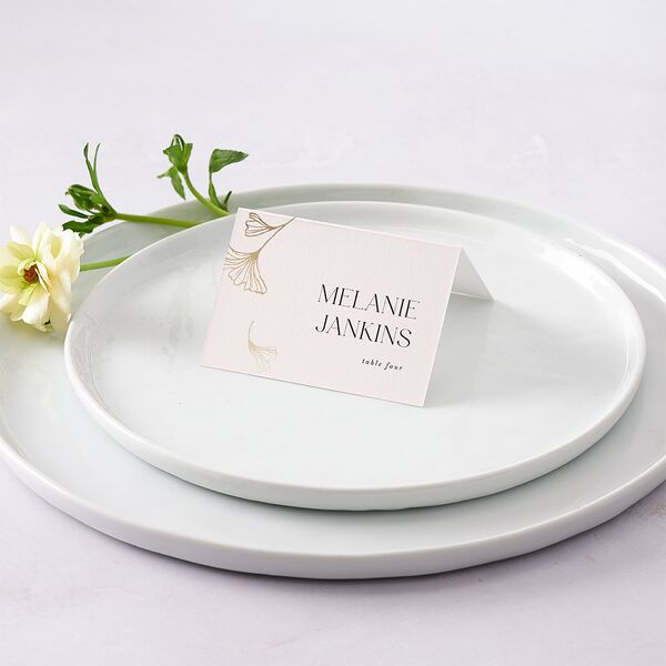 Ginkgo Leaves Place Cards Gold Peony Signature