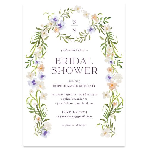 Wildflower Altar Bridal Shower Invitations Plum Signature Blank