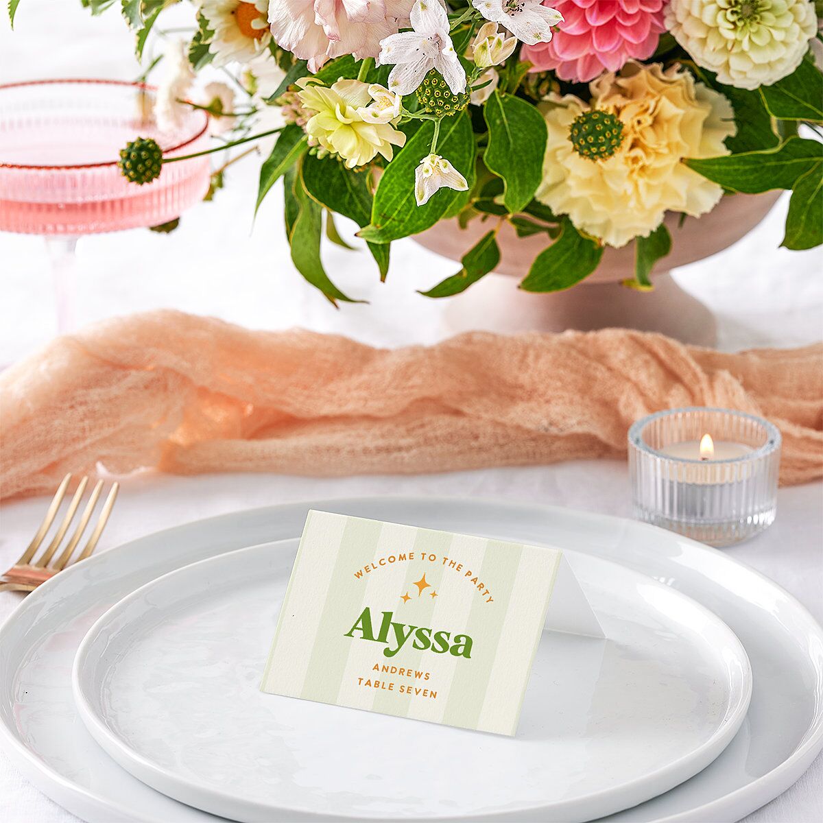 Colorful Retro Stripes Place Cards Sea Foam Signature