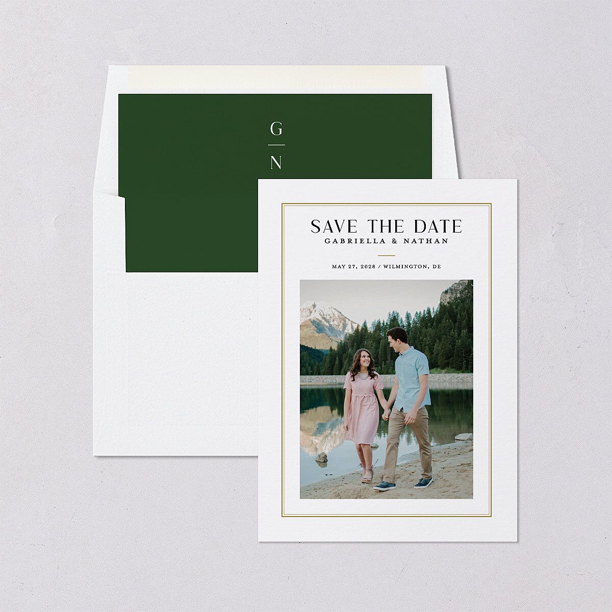 Greenery Frame Save the Date Cards Pure White Signature smooth Blank No Standard