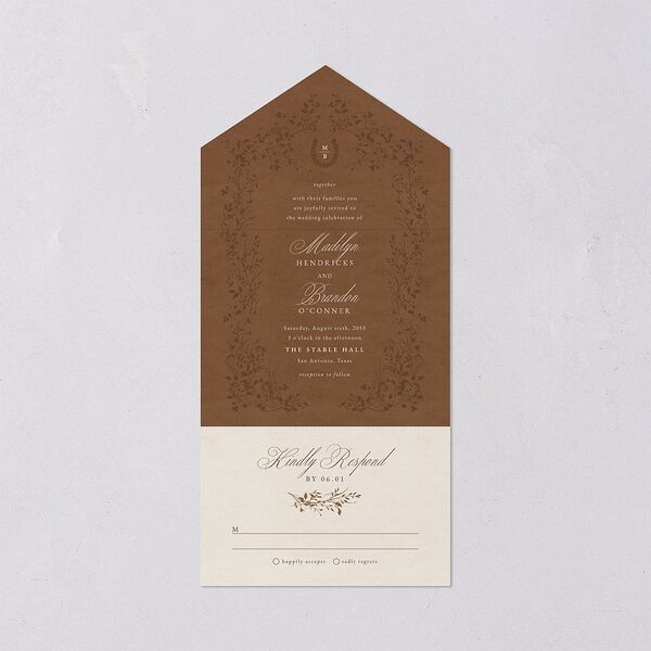 Western Horseshoe Botanical All-in-One Wedding Invitations Mocha Signature Light Both Recipient and Return Addresses No