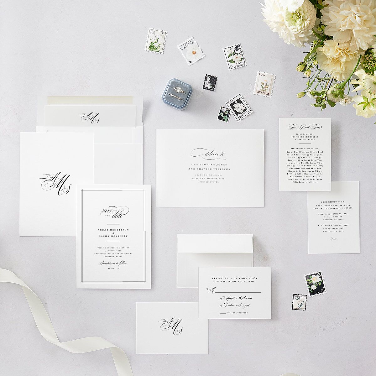Classic Black Tie Save The Date Cards Pure White Signature smooth Blank No Standard