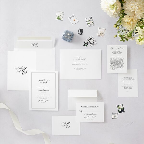 Classic Black Tie Save The Date Cards Pure White Signature smooth Blank No Standard