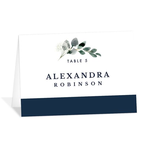Elegant Greenery Place Cards Navy Signature