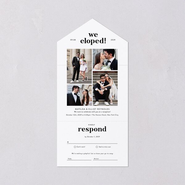 Photo Elopement All-in-One Wedding Invitations Pure White Signature Light Both Recipient and Return Addresses No