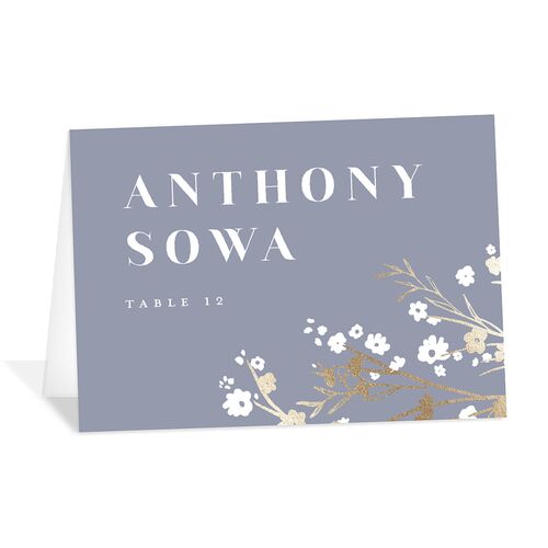 Cherry Blossoms Place Cards Gold Dusty Blue Signature