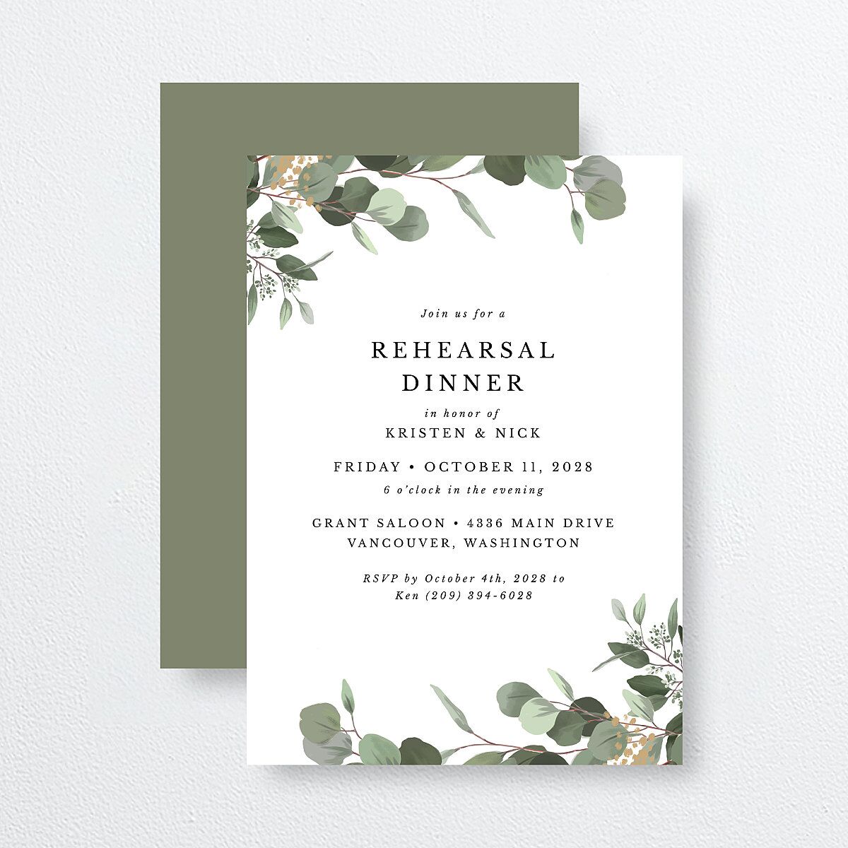 Eucalyptus Frame Rehearsal Dinner Invitations Pure White Signature Standard