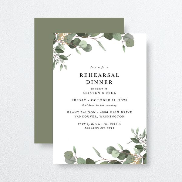 Eucalyptus Frame Rehearsal Dinner Invitations Pure White Signature Standard