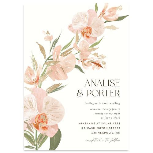 Elegant Orchid Foil Wedding Invitations Gold Shy Pink Signature Blank No Standard