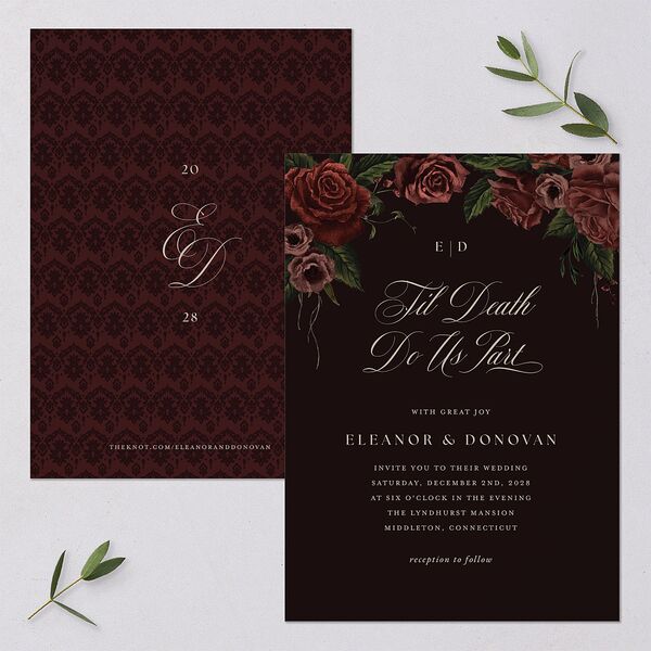 Dark Gothic Roses Wedding Invitations Burgundy Signature Blank No Standard