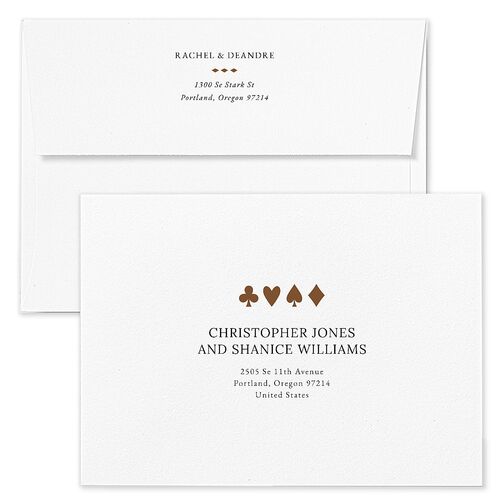 Las Vegas Playing Card Wedding Invitation Envelopes Kraft Walnut Return Address Standard Signature