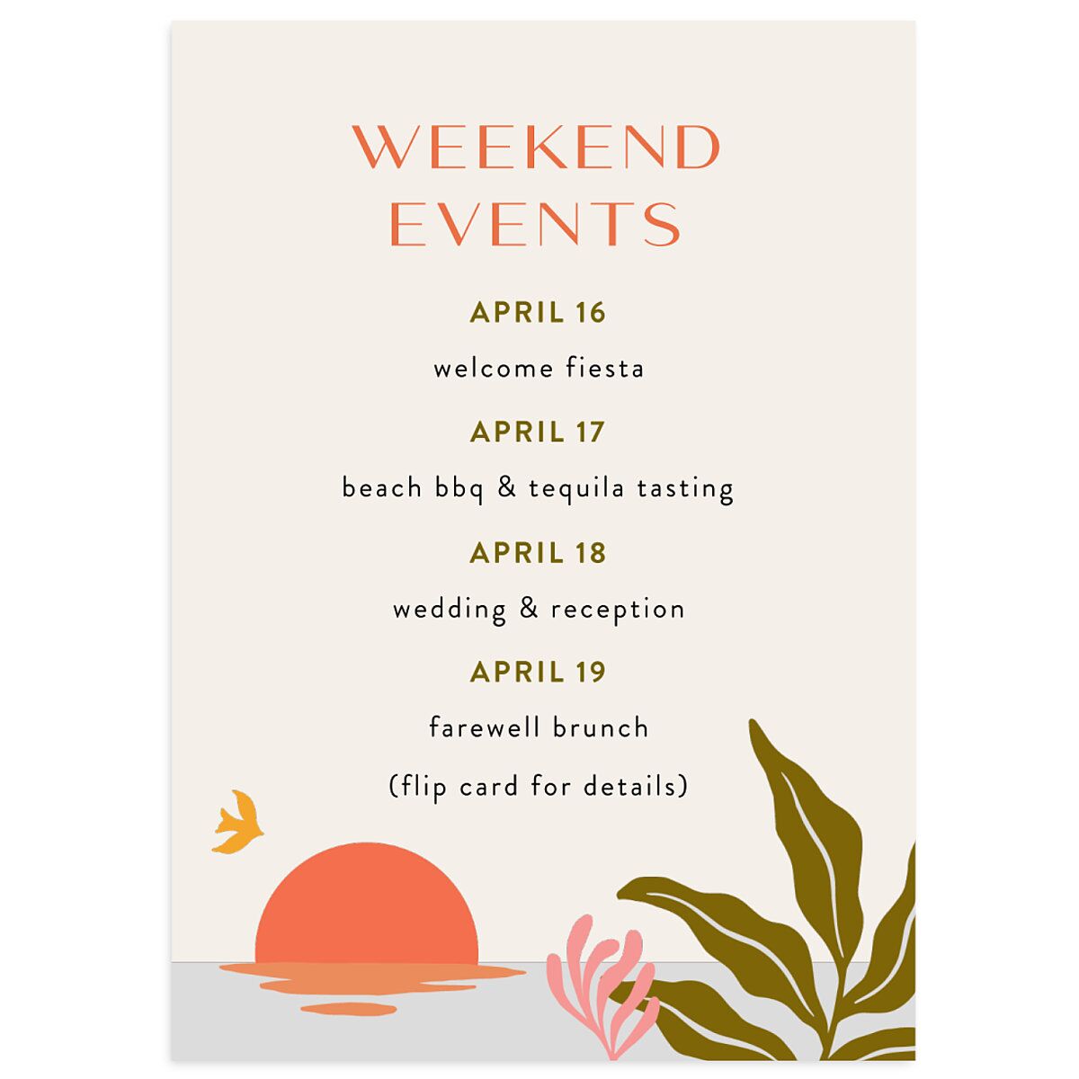 Impressionist Paradise Wedding Itinerary Cards