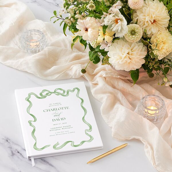 Vintage Bow Guest Books Jewel Green