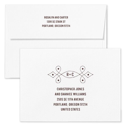 Classic Western Rehearsal Dinner Invitation Envelopes Chocolate White Both Recipient and Return Addresses Signature Standard