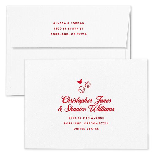 Hand Drawn Las Vegas Hearts Wedding Invitation Envelopes White Crimson Both Recipient and Return Addresses Standard Signature