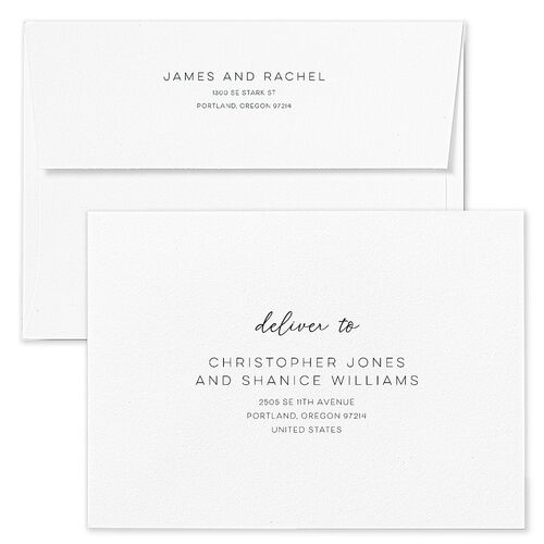 Gold Calligraphy Save The Date Card Envelopes Rose Moody Blue Both Recipient and Return Addresses Signature Standard